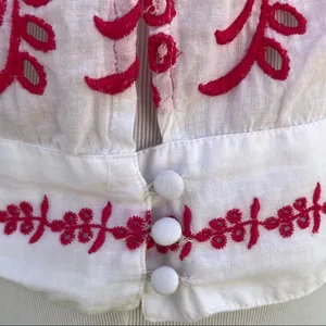 Anthropologie Vanessa Virginia Embroidered White and Pink Cotton Eyelet Top S thumbnail 5