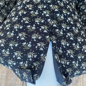 Uniqlo Baby Doll 3/4 Sleeve Dress Black Ditsy Floral Peter Pan Collar Size M thumbnail 7