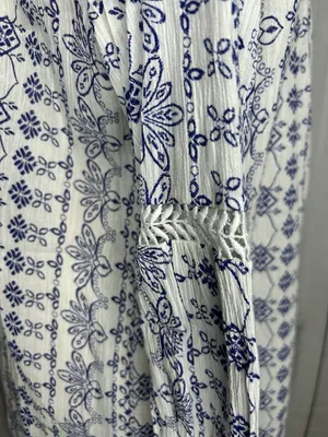 Ann Taylor Loft Blue White Floral Print V-Neck Cotton Tunic Top Sz L Lightweight thumbnail 7