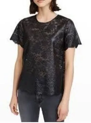 7 for all mankind womans‎ lace black tee thumbnail 1