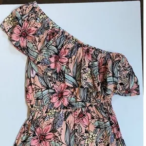 MINKPINK Womens Pink Floral One Shoulder Asymmetric Ruffle Mini Dress‎ Size S thumbnail 7