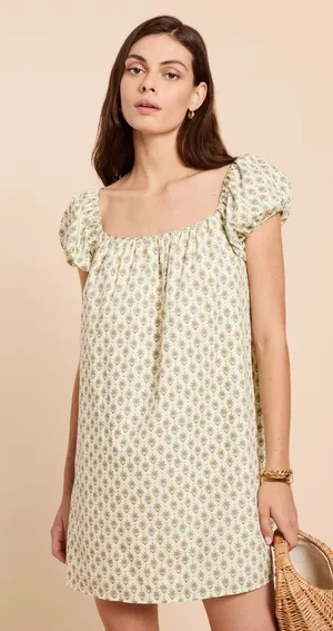 Few Moda Kourt Nya Cream Print S Puff Sleeve Mini Cotton Dress thumbnail 1