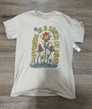 NWT happiness is a state of mind sand color floral tshirt thumbnail 1