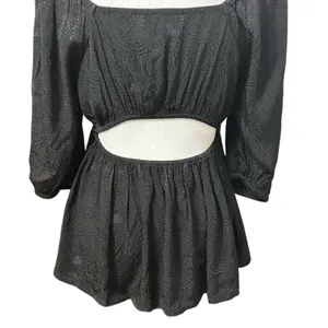 Treasure & Bond Boho Top Flowy Peplum Black Open Back Square Neck S NWOT Classic thumbnail 8