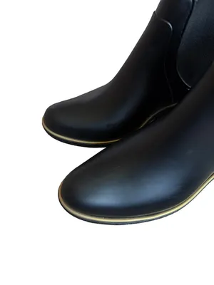 Kate Spade Black Rubber Chelsea Rain Boots Ankle Booties Gold Size 9 Women's thumbnail 3