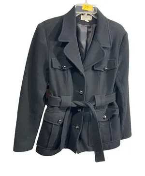 Jordan & Cole Womens Black Wool Belted Jacket With Pockets & Buckles Size M thumbnail 1