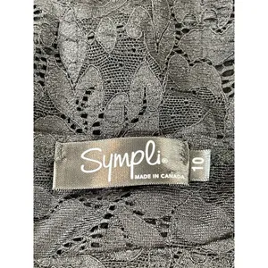 Sympli Women’s 10 Sheer Black Floral Lace Top Long Sleeve Cropped Scalloped Hem thumbnail 4