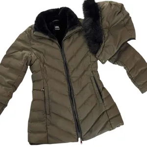 Zara Olive Green Down Puffer Coat Small Faux Fur‎ Hood thumbnail 2