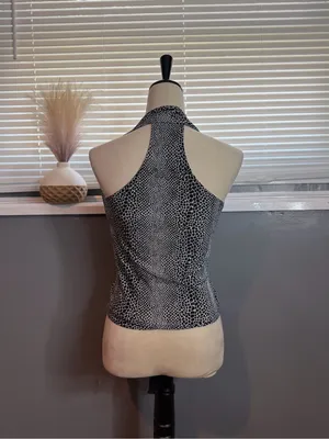 Y2KBlack White Animal Print Halter Twist Front Sleeveless Top Size M thumbnail 5