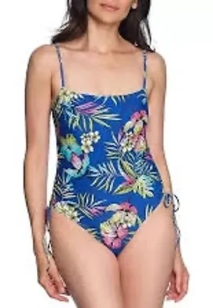 Loft swim shirred side one piece swimsuit tropical floral‎ print women's small thumbnail 1
