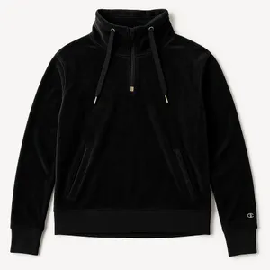 Champion C9 Black Velour Quarter Zip Pullover Jacket Cozy Athleisure Winter Ski thumbnail 1