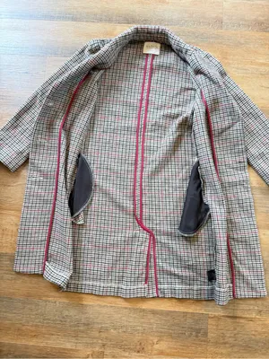 Velvet by Graham & Spencer Wool Blend Houndstooth Trench Coat Black White Pink thumbnail 8