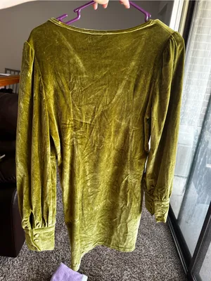 Cider Olive Green Velvet V-Neck Long Sleeve Mini Dress thumbnail 2