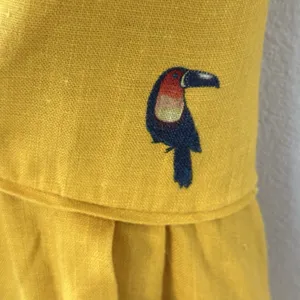 Farm Rio 100% Linen Jungle Tucanos Button Midi Yellow Embroidered Dress Sz XS thumbnail 13