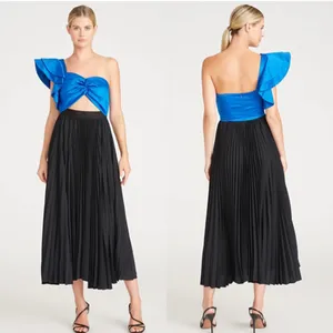 New! AMUR Cleopatra Pleated‎ One Shoulder Dress Black Blue Sz 6 $598 thumbnail 5