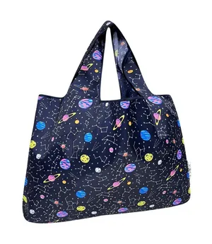 NEW Wrapables Nylon Reusable Grocery Tote Bag Outer Space Blue Multi Large thumbnail 1