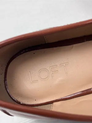 LOFT Brown Faux Leather Slip On Penny Loafers Size 9.5M Preppy Casual Minimalist thumbnail 3