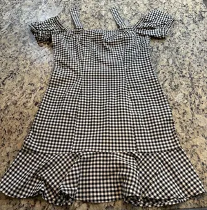 H&M Black and White Gingham Mini Dress with Ruffle Detail thumbnail 1