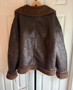 NWT House of CB Brown Vegan Shearling Aviator Jacket Women's Size: L+ thumbnail 5