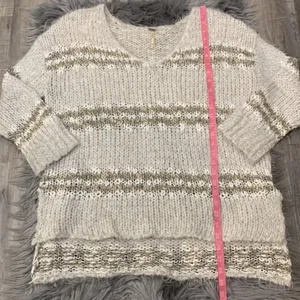 Free People Linus fuzzy striped sweater cotton wool blend in natural M thumbnail 7