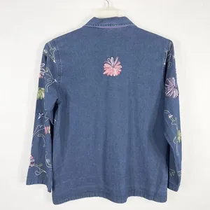 Jane Ashley Medium Petite Top Shacket Beaded‎ Denim Blue Embroidered Button 311 thumbnail 2