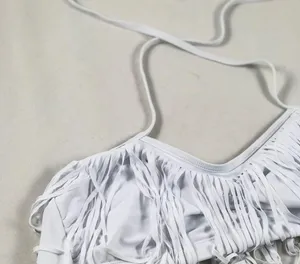 LG White Cowboy Fringe Halter Tie up Swimsuit top thumbnail 3