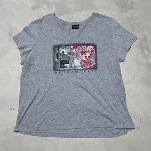HARLEY-DAVIDSON Women's Grey HD Logo Graphic Short Sleeve V-Neck Tee SZ XL thumbnail 1