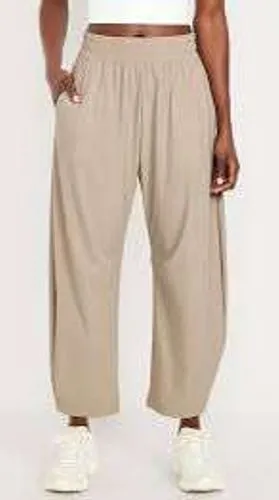 Old Navy L SleekTech Go-Dry Barrel Balloon Pants Khaki Tan High Rise Lightweight thumbnail 1