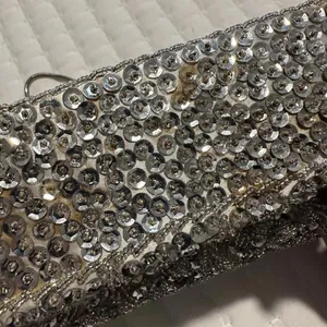Women’s Beaded Bead Sequin Hand Bag Evening Purse Silver Tone - Needs TLC thumbnail 6
