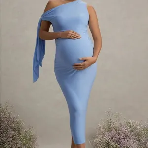 Club L London Katarine Powder Blue Asymmetric Knot Maternity Midi Dress Sz 8 NEW thumbnail 2