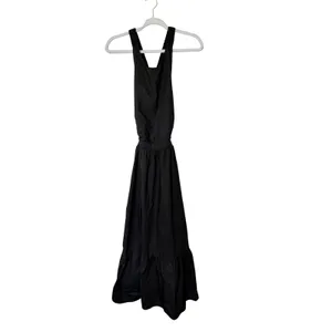 English Factory Dress Black Open‎ Back Crisscross Strap Tiered Midi Small NEW thumbnail 4