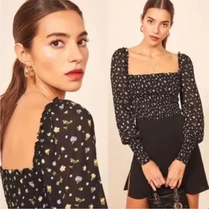 💕REFORMATION💕 Pinto Top ~ Posie Black Floral Print Medium thumbnail 2