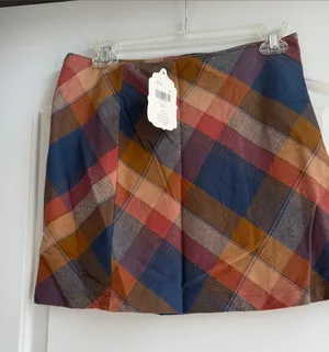 Altar'd State Plaid A-Line Skirt in Navy, Rust, Mustard & Brown size Small thumbnail 1