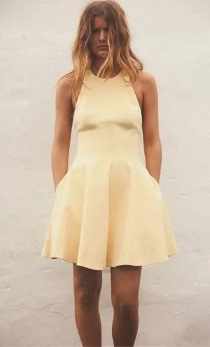 Zara mini halter godet butter yellow evening party wedding dress thumbnail 11