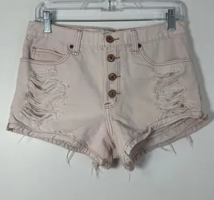 Abercrombie & Fitch Womens Sz 4 27W Distressed High-Rise Button-Fly Denim Shorts thumbnail 1