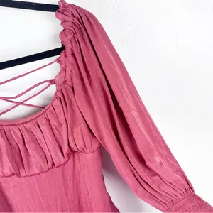 ALTAR’D STATE Satin Blousin Back Lace Tie Long Sleeves Dress Medium Milkmaid thumbnail 7