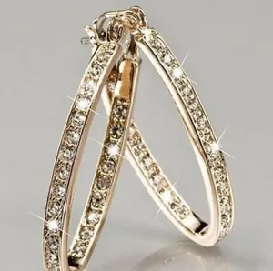 Ladies Gorgeous 14K Gold Zirconia Hoop Earrings thumbnail 2