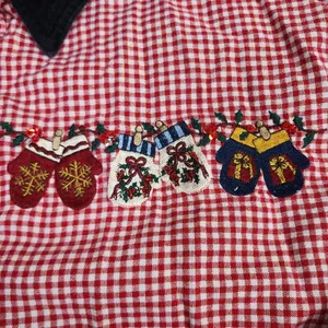 Bobbie Brooks Woman Red White Checked Christmas Mittens Button Front Top 18W 20W thumbnail 2