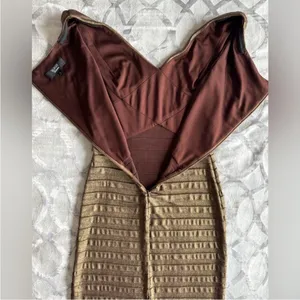 TADASHI SHOJI Metallic Bronze Gold Pleated Formal Cocktail Dress‎ Small thumbnail 10