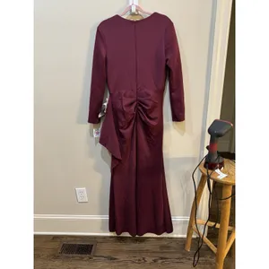 Xscape Women's Red Square-Neck Draped Long-Sleeve Gown Dress Size 10 thumbnail 5