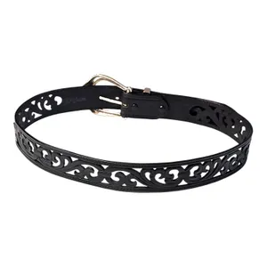Brighton Black Pierced Leather Belt with Silver Western Buckle Sz L 34 thumbnail 3