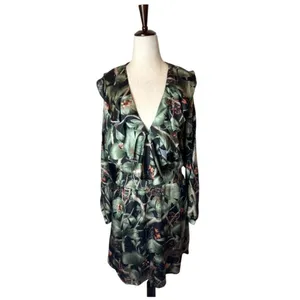 Johanna Ortiz‎ X H&M Dress Women Medium Green Tropical Floral Flounce Mini NWT thumbnail 3