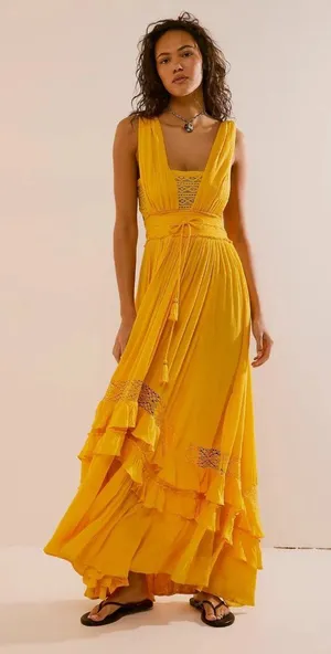 NWT Free People Santa Maria Maxi in Citrus Ave Orange Crochet Lace Trim Dress S thumbnail 1
