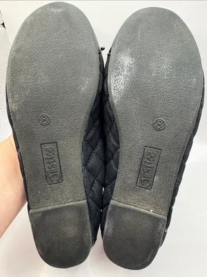Justice Black Quilted Ballet Flats Patent Toe Bow Slip On Shoes Size 8 thumbnail 11