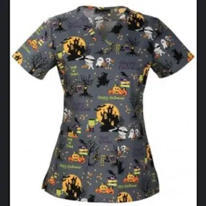 Cherokee Women’s Short Sleeve Halloween Scrub Top thumbnail 2