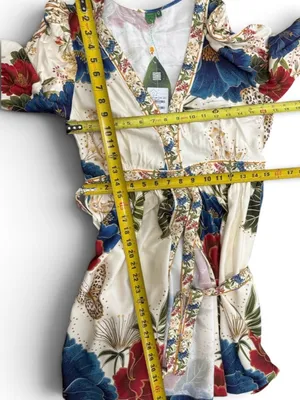 Farm Rio Floral Wrap Midi Dress in Cream with Blue & Red Blooms Size Small thumbnail 14