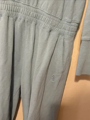 Free People Movement Training Day 100% Cotton‎ Teal Green Hooded Jumpsuit Medium thumbnail 2