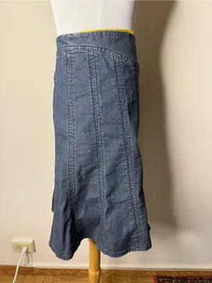 Idra Anthropologie Dark Denim Paneled A-Line Skirt thumbnail 3
