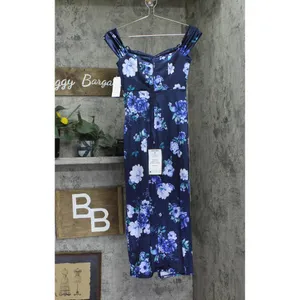 City Studios Womens Printed Off-The-Shoulder Dress Gown 5126AH9AT3 Navy Blue 12 thumbnail 2
