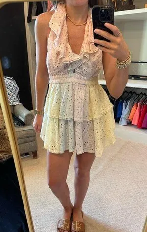 LoveShackFancy Pastel Pink, Purple, Blue, Yellow Eyelet mini dress thumbnail 1